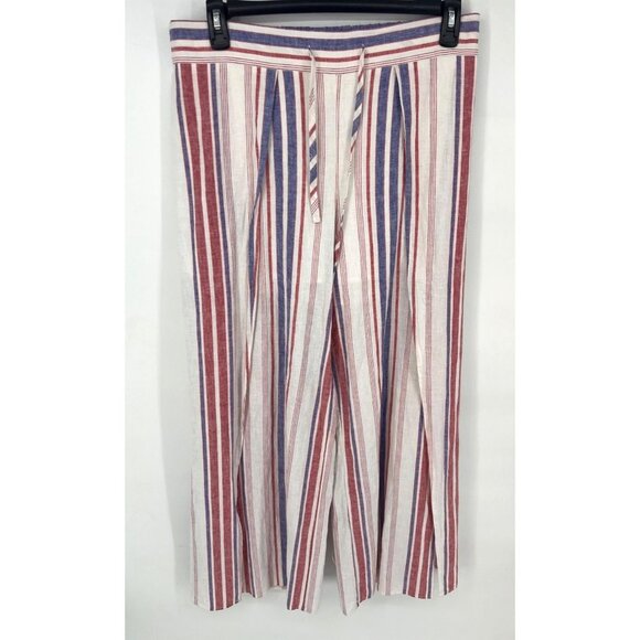 EXPRESS Womens High Waisted Striped Linen-Blend Split Leg Pants Size Large - Picture 2 of 7